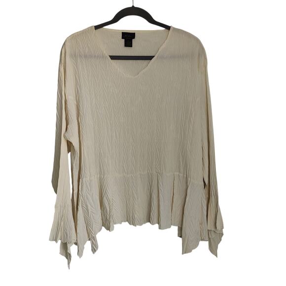 Milano Plus Sz 2X Cream Fairy Crinkle Top Asymmetrical Flowy Whimsygoth Witchy - Picture 1 of 6